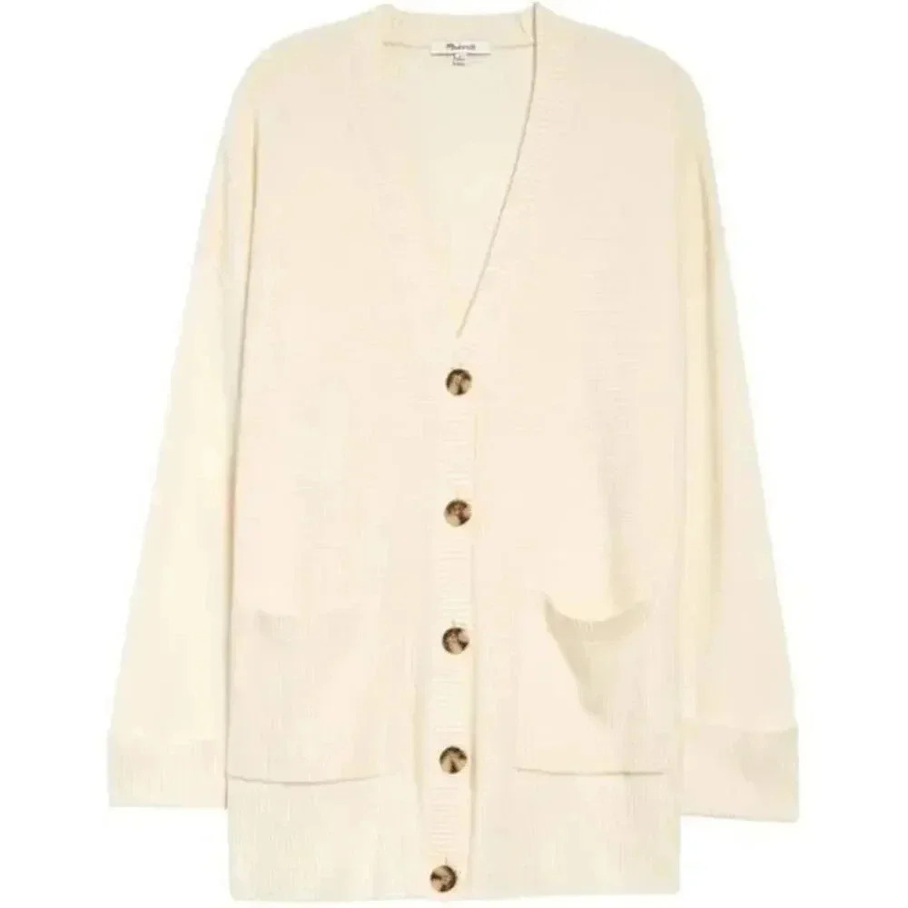 Madewell Asherton button front wool alpaca blend waffle knit cardigan sweater S